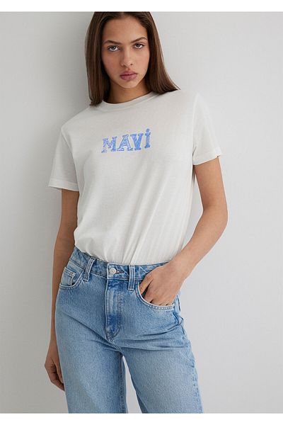 Mavi Bedrucktes weißes T-Shirt mit normaler Passform 1612232 -70057