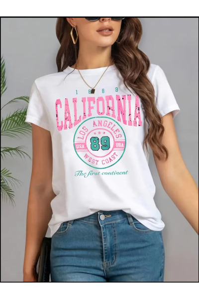 Daxia تي شيرت نسائي مطبوع عليه كاليفورنيا بأكمام قصيرة ورقبة دائرية منتج جديد