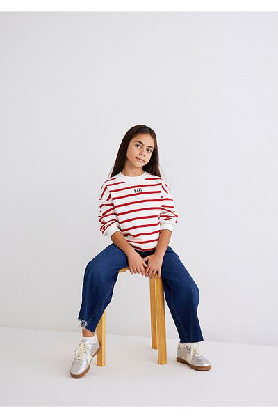 Mavi Logo Printed Red Striped Sweatshirt 7s10038-82054