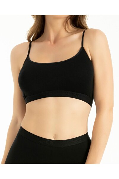 İVY GARDEN Women's Bamboo Rope Strap Bustier Breathable Soft Textured Removable Pad Black