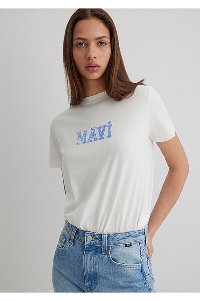Mavi Bedrucktes weißes T-Shirt mit normaler Passform 1612232 -70057
