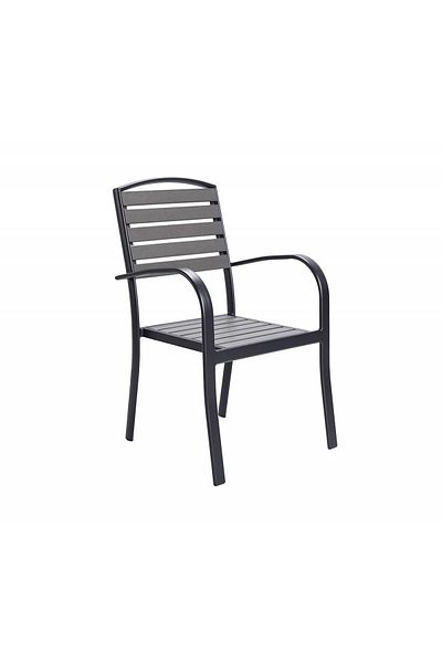 Generic Patio Dining Chairs Outdoor Aluminum Dining Chairs with Faux Wood Slats Black