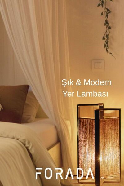 Forada Home & Style Dekoratif Kağıt İp Örgü Metal Yer Lambası