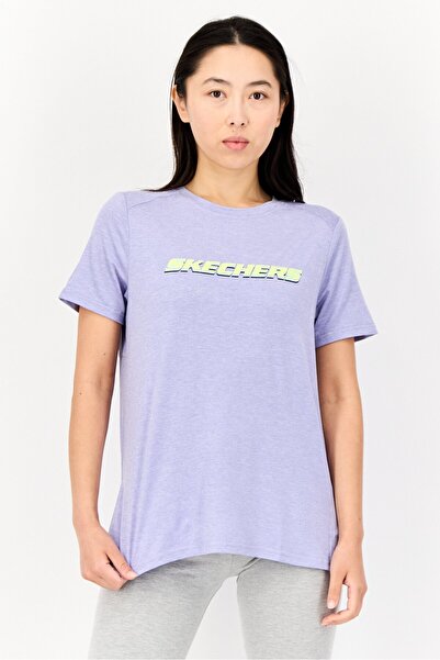 SKECHERS تي شيرت نسائي رياضي بأكمام قصيرة مناسب للخارج، لون لافندر
