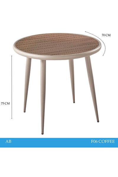 Generic طاولة طعام خارجية دائرية، حديد وخشب، 70×70×75 سم