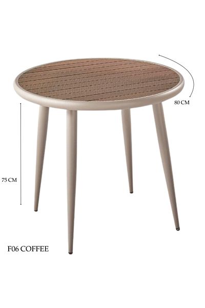 Generic طاولة طعام خارجية دائرية، حديد وخشب، 80×80×75 سم