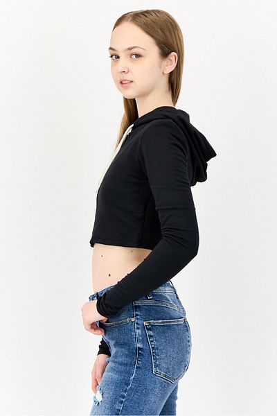 Offline by Aerie Women Plain Long Sleeve Crop Hoodie, Black