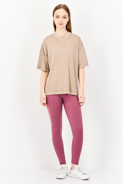 Reebok Women Sportswear Fit Brand Logo Short Sleeves Outdoor T-Shirt, Taupe