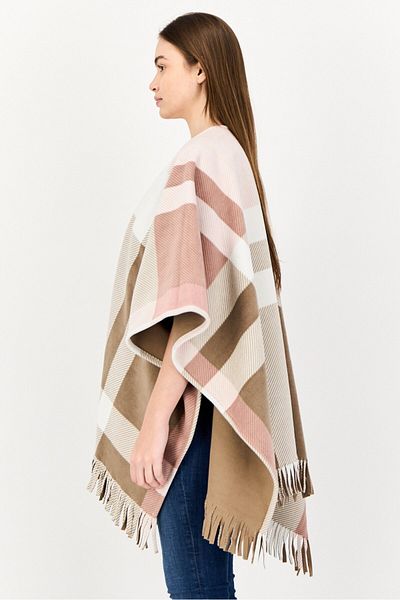 London Fog Women Split Neck Plaid Fleece Poncho, Multicolor
