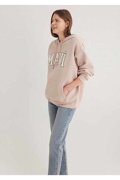 Mavi Beigefarbenes Sweatshirt mit Kapuze und Logo-Print 1600361 -70043