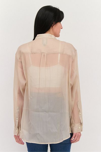 GAP Women Oversized Fit Long Sleeve Plain Shirt, Beige