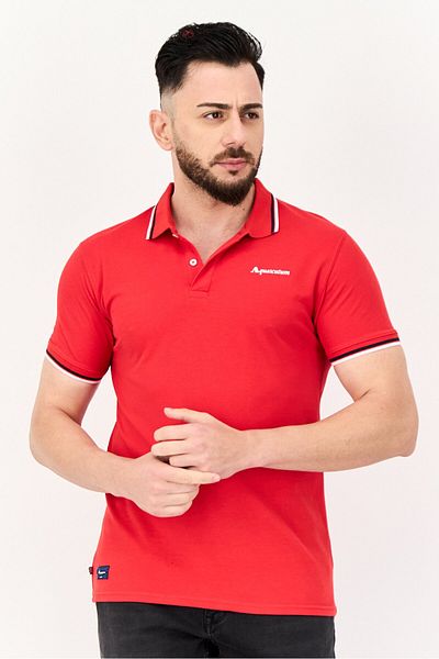 Aquascutum Men Regular Fit Brand Logo Short Sleeves Polo Shirt, Red