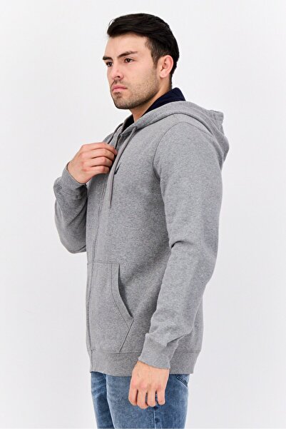 Nautica Men Long Sleeve Embroidered Logo Hooded Sweatshirt, Grey