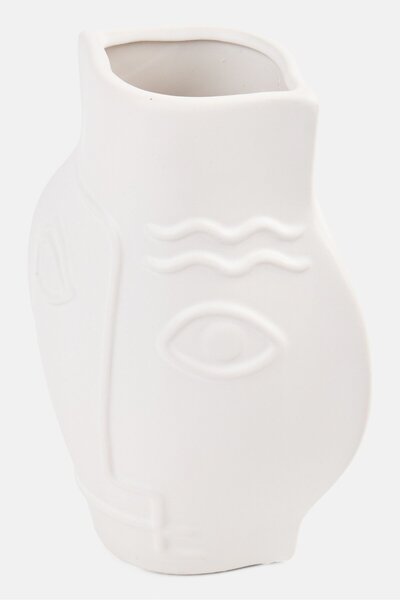 Muy Mucho مزهرية سيراميك منحوتة، لون أبيض فاتح