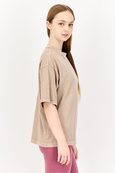 Reebok Women Sportswear Fit Brand Logo Short Sleeves Outdoor T-Shirt, Taupe