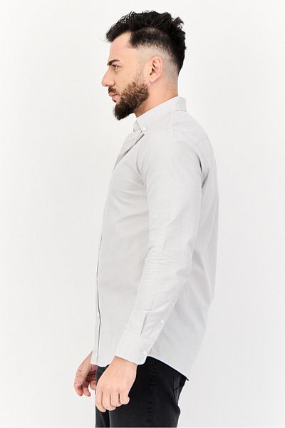 Algspar Men Regular Fit Long Sleeves Plain Casual Shirt, Grey