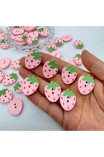 Choice 10 Pcs Pink 10/50pcs Sewing Strawberry Wooden Button Supplies Sew On Pink Red Colored Wooden Clothin