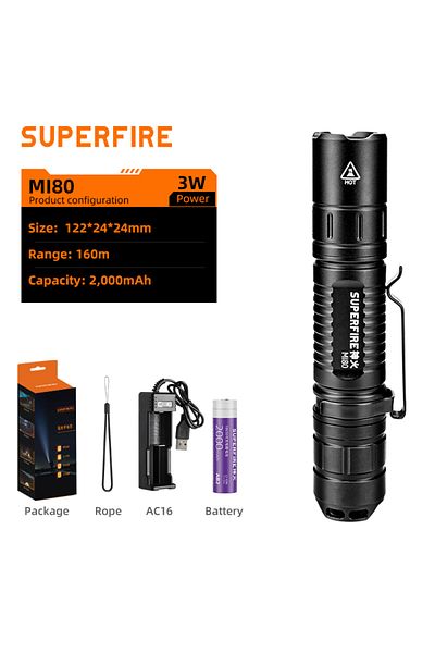 Choice MI80-2000mAh SuperFire MI80 Portable Led Flashlight Super Bright EDC Torch 160M long-range Aluminum