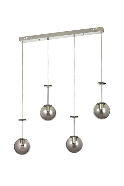 Avizemoda Pinza 4 lü Yemek Masası Üstü Füme Camlı Modern Sarkıt Avize - (Krom...