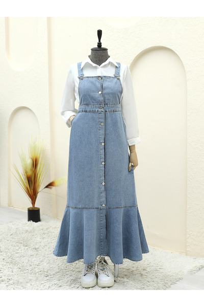 HİJABAYA Φούστα με κουμπιά μπροστά και πλαϊνές τσέπες με βολάν τζιν Gilet