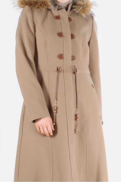 Alvina HOODED FUR DETAILED WAIST STRAPPED MANTO 90216