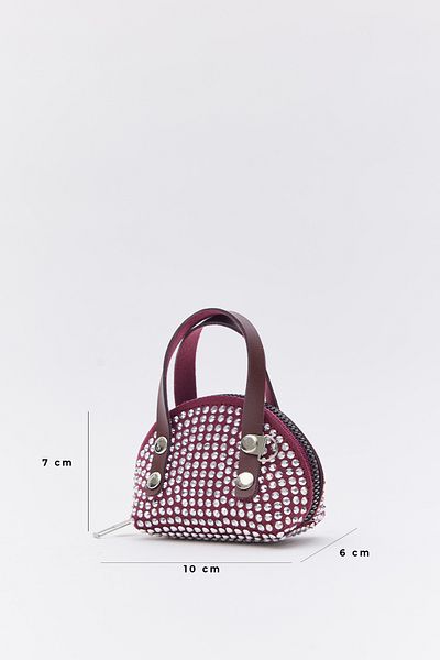 Shanta Claret Red D12 Stone Mini Size Chain Single Compartment Faux Leather Women's Wallet B:7 E:10 W:6
