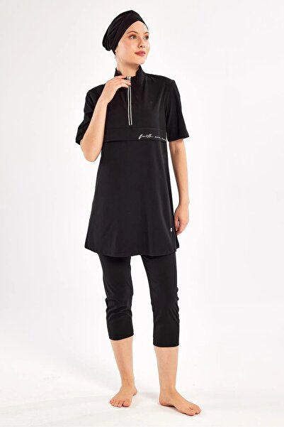 Bordomix 1603 Women's Black Half Sleeve Hijab Swimsuit