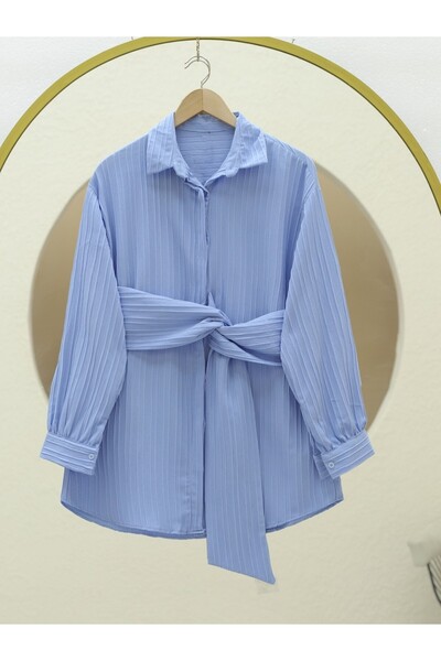 HİJABAYA Fitted Crinkle Shirt with Tie Waist