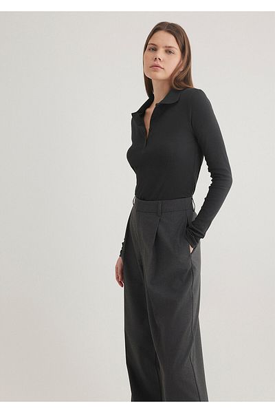 Mavi Polo Neck Long Sleeve Anthracite T-Shirt Fitted / Body Fitted Cutout 1612927 -70087