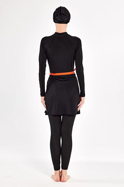 Bordomix 1110 Women's Black Swimsuit Hijab Swimsuit with Skirt