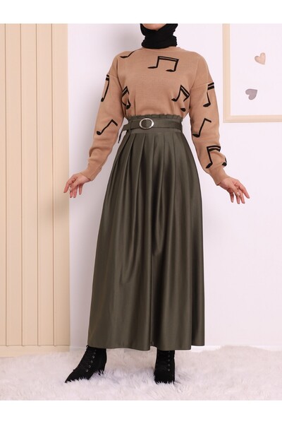 HİJABAYA Pleated Belted Winter Suede Hijab Skirt