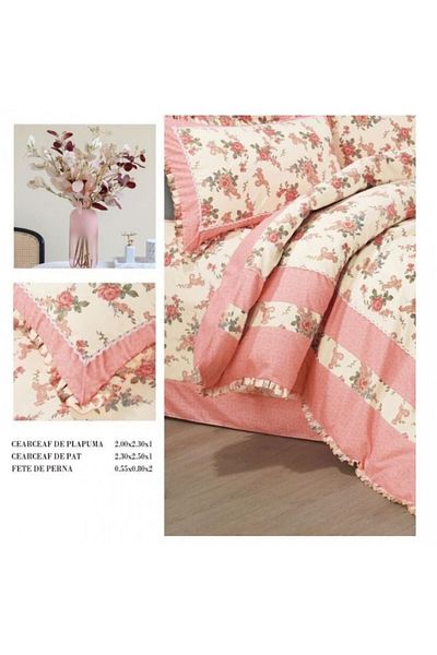 OEM 4-piece Deluxe Double Bed Linen in Soft Touch Cotton with Ruffles, VOL-02