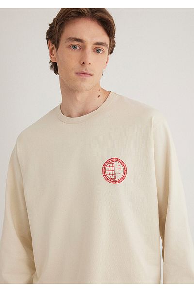 Mavi Μακρυμάνικο εμπριμέ εκρού μπλουζάκι Loose Fit / Loose Relaxed Fit 0612725 -83108