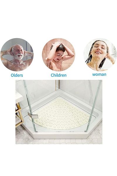 Sea Home Corner Bathroom Shower Mat Bathtub and Shower Cabin Mat with Drain Holes Latte 54X54 cm M-162