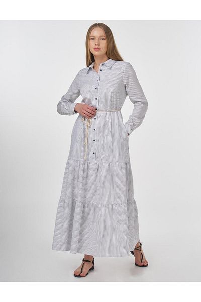 Kayra Rochie din popelin cu detaliu curea de frânghie neagră