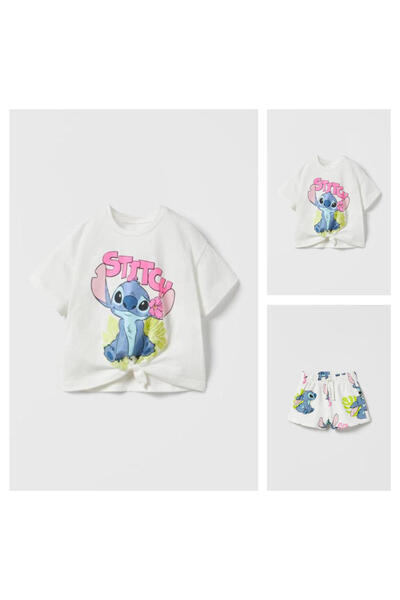 Argün kidss طقم تي شيرت وشورت بطبعة ستيتش للفتيات – طقم من قطعتين