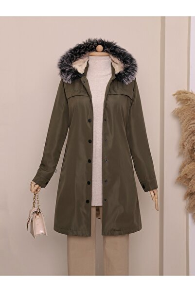 HİJABAYA Κυκλοφορημένο κοντό παλτό με κουκούλα με τσέπες