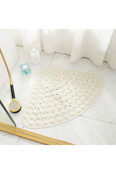 Sea Home Bath Mat Non-Slip Shower Mats with Suction Cups Drain Holes for Shower and Bathtub Latte 54X54 cm M-162