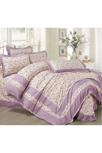 OEM 4-piece Deluxe Double Bed Linen in Soft Touch Cotton with Ruffles, 230x250cm