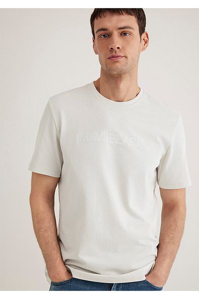 Mavi Schwarz bedrucktes graues T-Shirt mit normaler Passform 0612643 -70142