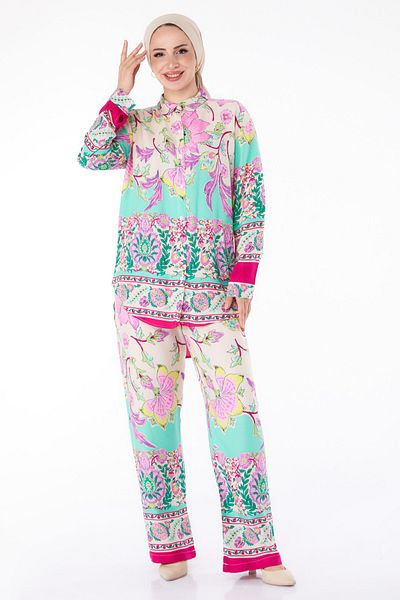 TOFİSA Patterned Tunic Trousers Fuchsia - 25604