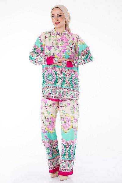 TOFİSA Patterned Tunic Trousers Fuchsia - 25604