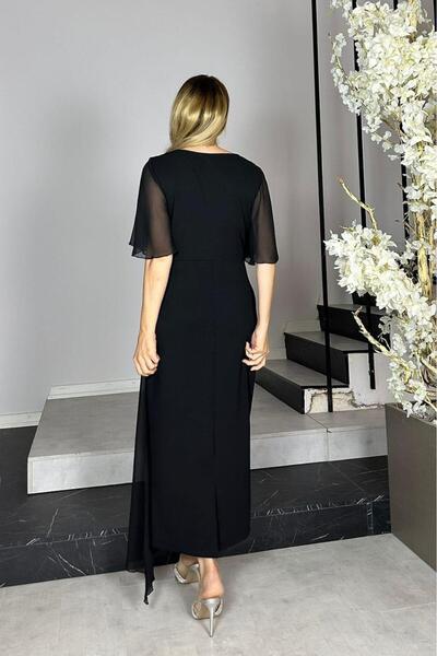 gesmoda G1426 Chiffon and Stone Detailed Evening Dress Black