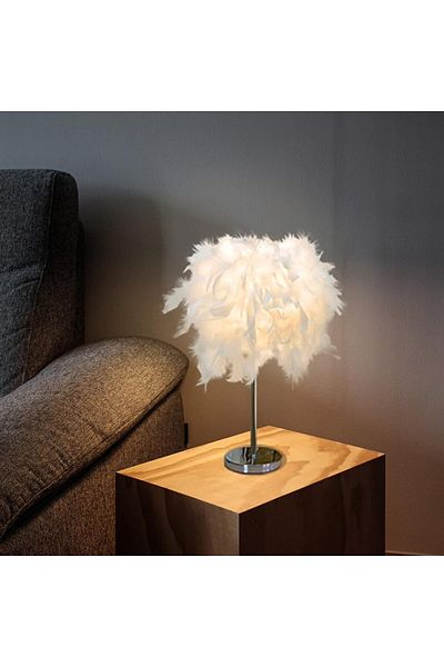 COOYA Hand-Woven Feather Table Lamp, Natural Color, Unique and Beautiful, Suitable for Bedside Table
