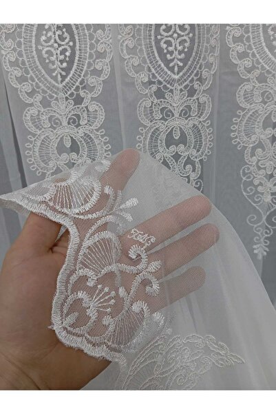 Taç Embroidered Court Damask Living Room Model Style Design Safron Exculusive 1E3Floor Pleated Tulle Curtain