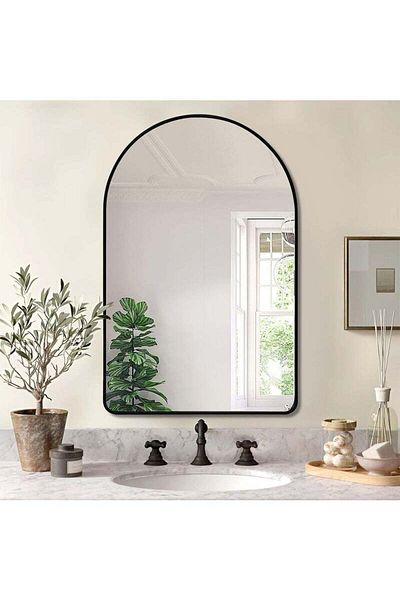Taimi Set of 2 Arched Wall Mirrors with Black Aluminum Frame Living Room, Bedroom, Entryway 80x50cm