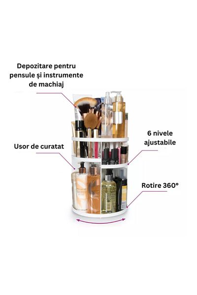 RİO BEAUTY Rio Csst Cosmetic Organizer, 360° Rotation, 6 Adjustable Shelves, 30 X 22.9 X 22.9 Cm, White