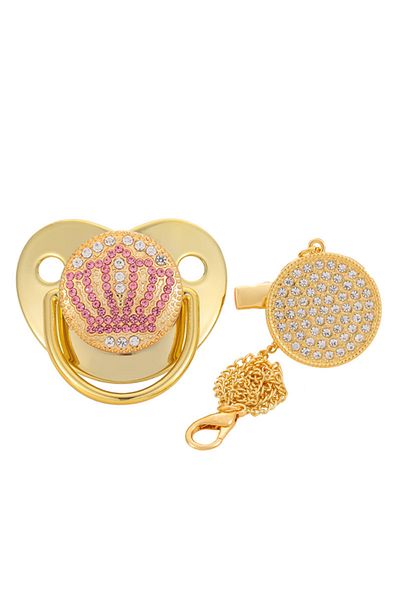 Choice Gold Bling Crown Pacifier With Pacifiers Chain Clip Bpa Free Silicone Infant Nipple Dummy Soother Ne