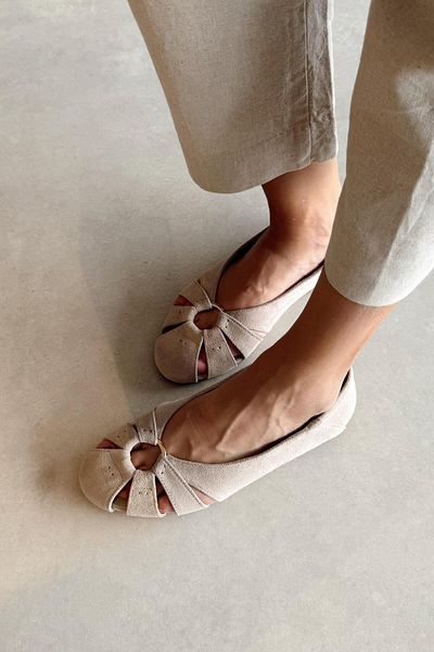 nope21shoess Jesie Beige Genuine Leather Ballerinas