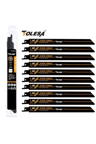 TOLESA 0.9mm Metal Cutting Bi-metal 18tpi 225mm 10pcs Bi-metal Sawzall Blades Metal Cutting 150mm/22